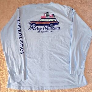Men’s Vineyard Vines Size M Light Blue Christmas Woody Long Sleeve T-Shirt